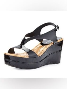 Donald J. Pliner Black Patent Cork Platform Sandals - Size 10